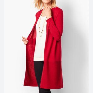 Talbots Open Front Merino Wool Cardigan, Red, size L